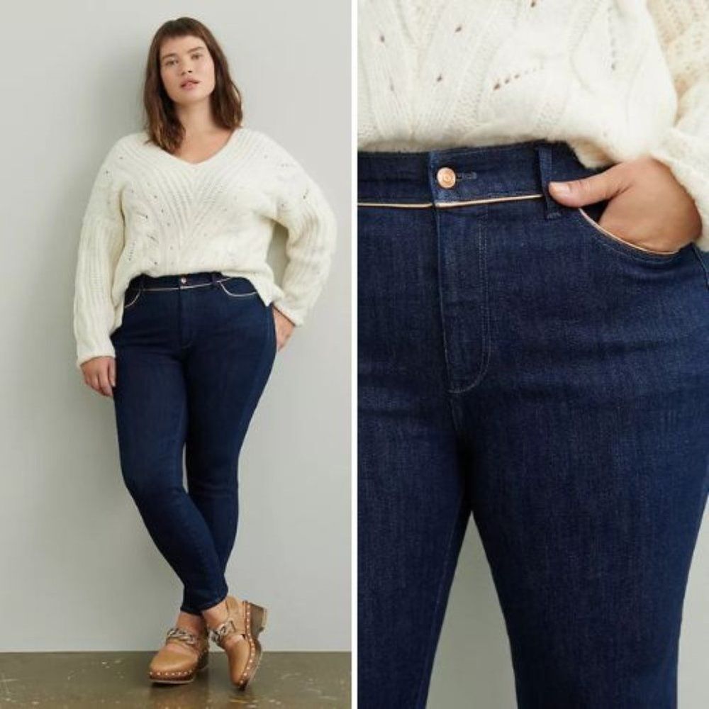 NWT Anthropologie Pilcro High-Rise Metallic-Stitch Skinny Jeans | 30